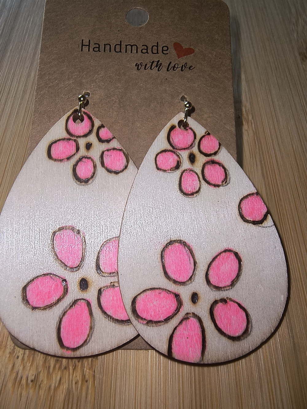 Hand Crafted Pink Floral Teardrop Earrings